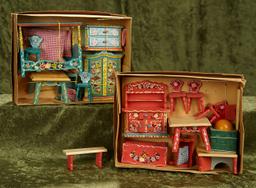 German wooden dollhouse furnishings in original boxes (two sets) with painted decorations  $200/300