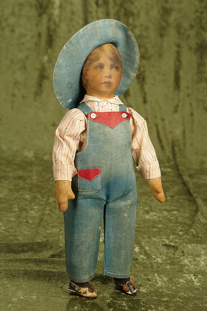 14" American cloth doll as farm boy by Babyland Rag. $300/500