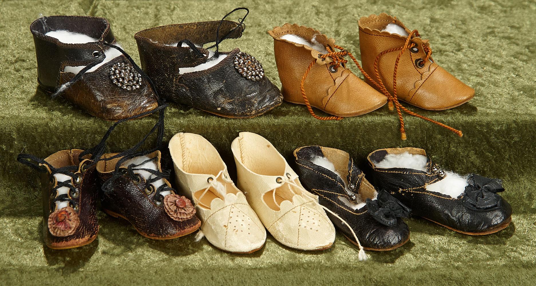 3"-4" Five Pairs of antique kidskin shoes. $300/400
