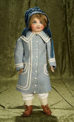 27" American Folk Art Oil-Painted Doll with Fine Antique Costume. $900/1300