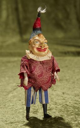 7" German paper mache jester with highly-characterized expression. $200/250