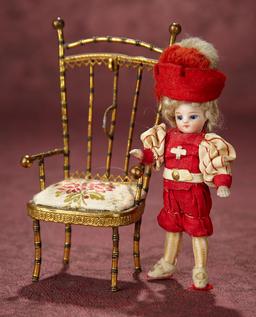 French All-Bisque Miniature Doll as Cavalier with Miniature Chair 800/1100