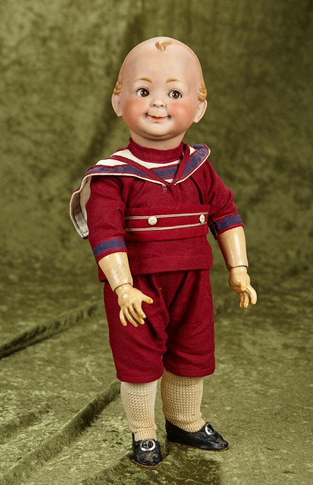 15" German bisque 173 smiling character boy by Hertel & Schwab, composition body.