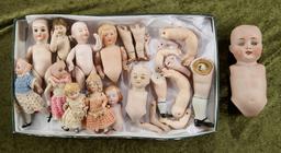7" Group lot of seven German all-bisque dolls and many all-bisque parts