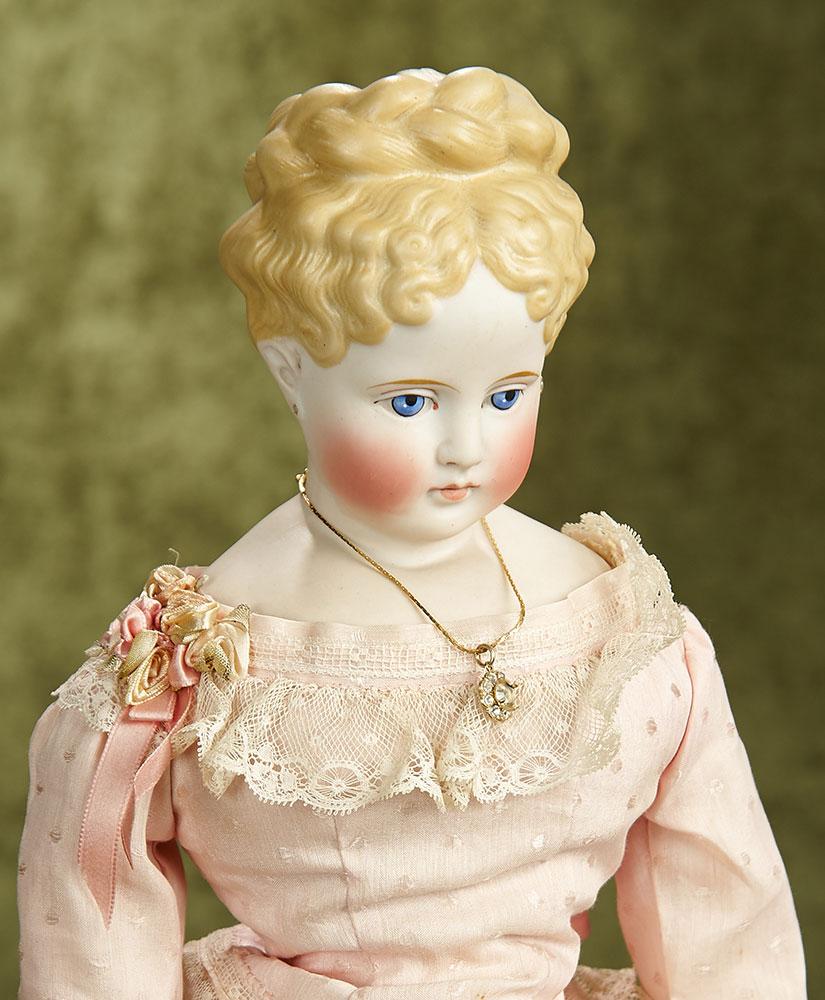 19" German bisque lady with sculpted hair in braided coronet. $700/900