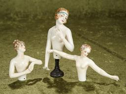 4"- 5 1/2" Trio of German porcelain half-dolls by Dressel & Kister in dramatic poses. $600/800