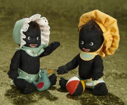 5 1/2" Pair, Anerican felt characters Gollibaby Girl and Gollibaby Boy by R. John Wright $600/800