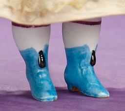 German Brown-Eyed All-Bisque Miniature Doll by Kestner with Painted Blue Boots 700/900