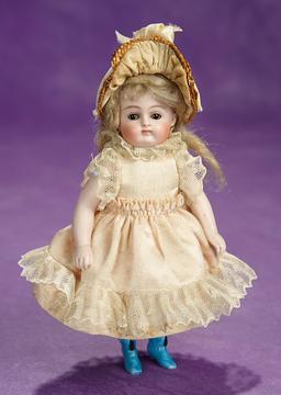 German Brown-Eyed All-Bisque Miniature Doll by Kestner with Painted Blue Boots 700/900