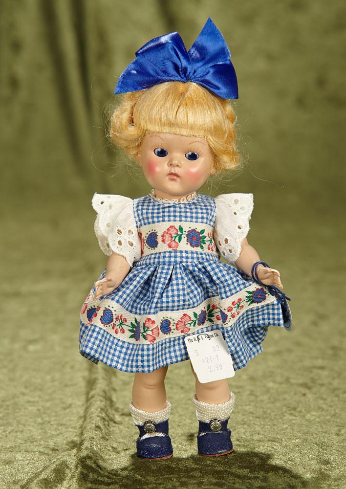 8" Blonde Painted Lash Ginny in Hearts, Flowers Dress, Rare Hair Style, Original Box, 1951. $400/500