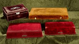 8"-13" Four antique velvet-covered presentation boxes, great for mignonette trousseaux.