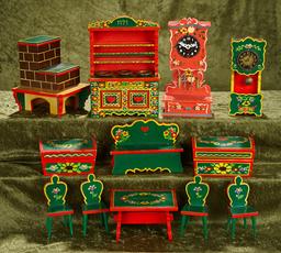 2"-7" Lot, German dollhouse furniture with original Bavarian hand painted features.