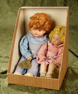 12" & 16" Vintage composition Sugar Pie Brother & Sister dolls in possible, orig. presentation book