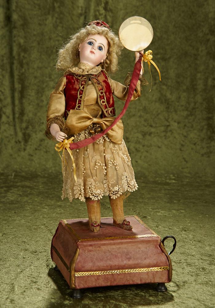 17.5" French musical automaton with Tete Jumeau bisque head in working condition.