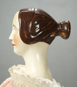 Early Porcelain Brown-Haired Lady Doll with Extended Chignon 2200/2800