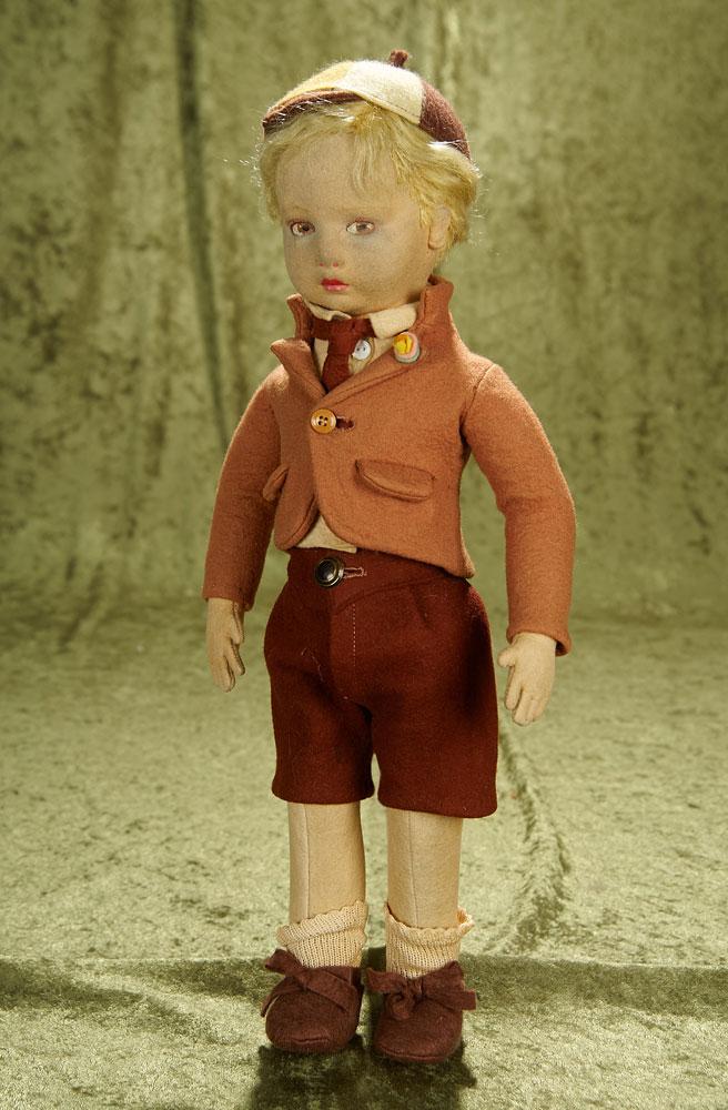 16" Italian felt boy by Lenci in brown schoolboy attire.