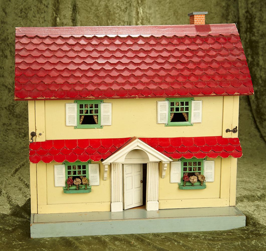 19" Vintage wooden dollhouse by Schoenhut in near mint condition with furnishings.