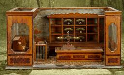 23"l. German wooden miniature store by Christian Hacker with set-aside office. $1000/1300