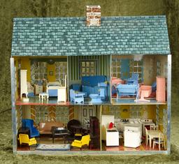 22"l. American 1940s Playsteel Colonial Dollhouse Filled with Furnishings by Ideal  $600/900