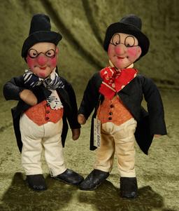 Pair, 12" French stockinette character dolls "Professeur Nurnberg" by Bernard Ravca $700/900