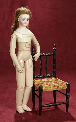 Very Rare French Bisque "Lily" Poupee for Madame Lavalle-Peronne with Wooden Body 5000/7500