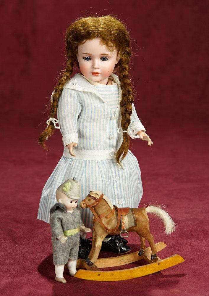 German All-Bisque Bonnet Boy and His Little Rocking Horse 500/700