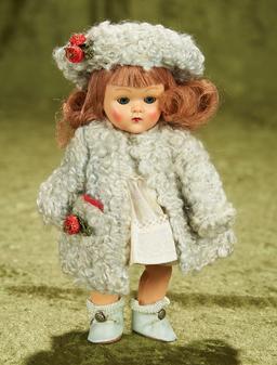 8" Painted lash Ginny in blue poodle coat and hat. $400/500