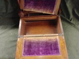 12"l. Victorian burled walnut writing box with velvet-lined interior and mother of pearl inlay