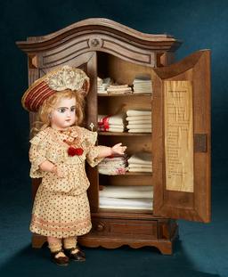 French Doll’s Wooden Armoire with Linens and Original Inventory  700/900