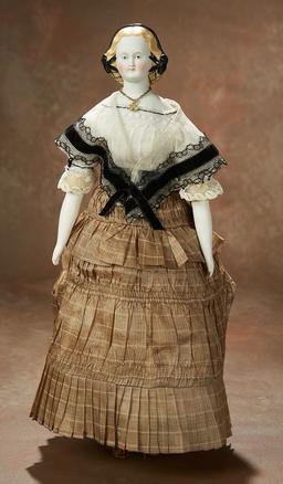 German Bisque Lady Doll with Rare Painted Bow-Trimmed Snood 1100/1500