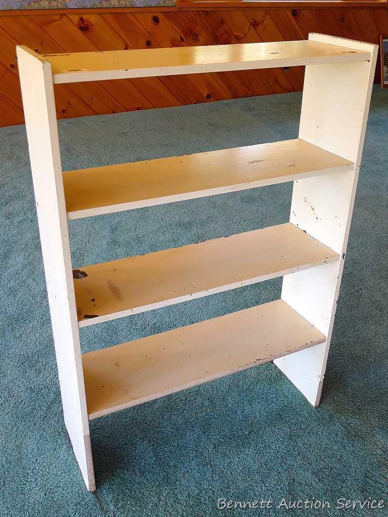 Rustic shelves are 3-1/2' tall and 2-1/2' wide by 9". Some chipping, etc.