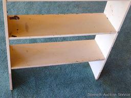 Rustic shelves are 3-1/2' tall and 2-1/2' wide by 9". Some chipping, etc.