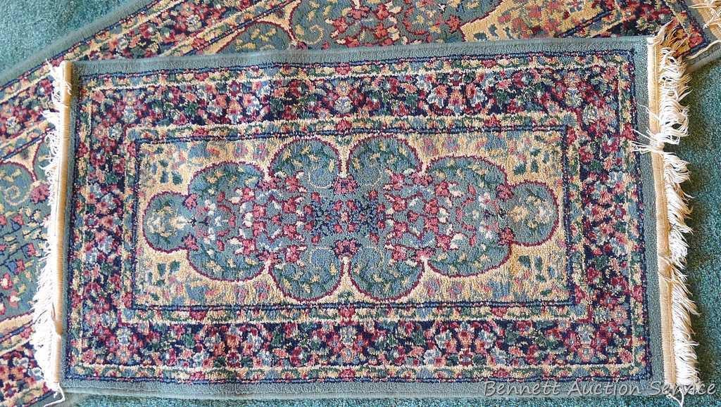 Three smaller rugs, plus one runner. Three rugs measure 2'x4', no stains noted. One runner measures
