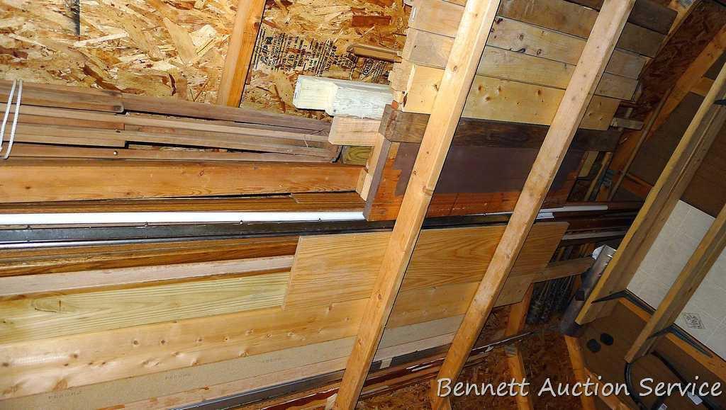 All the wood in the rafters of the shed including 2 x 12", 2 x 4", 1 x 6", 1 x 8", oak trim, wooden