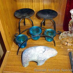 Candle holders up to 9-3/4" tall. Some are glass, some wood, some metal. Nice assortment.