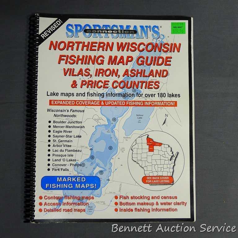 Three Pike Lake map prints, drawn by John Berg; Two Northern WI Fishing Map Guides - one is for