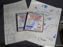 Three Pike Lake map prints, drawn by John Berg; Two Northern WI Fishing Map Guides - one is for