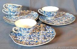 Lefton Blue Paisley snack plate and cup set includes four plates and four cups. Plates are marked