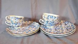 Lefton Blue Paisley snack plate and cup set includes four plates and four cups. Plates are marked