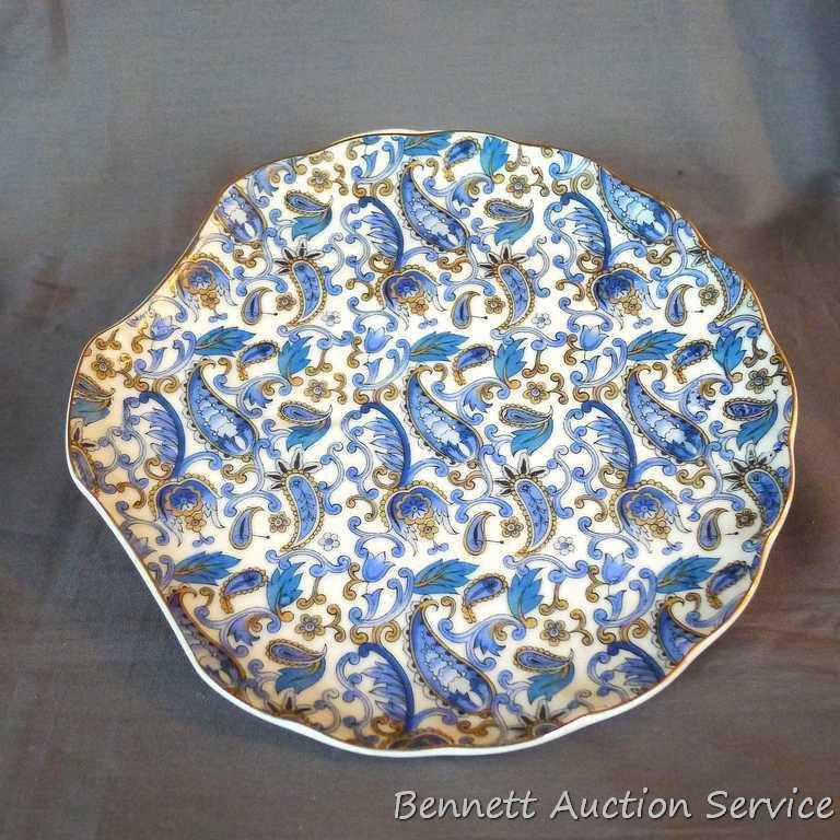 Lefton Blue Paisley snack plate and cup set includes four plates and four cups. Plates are marked
