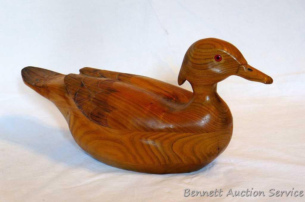 Wood duck carved out of butternut by Irv Phillips is nearly 15" overall.