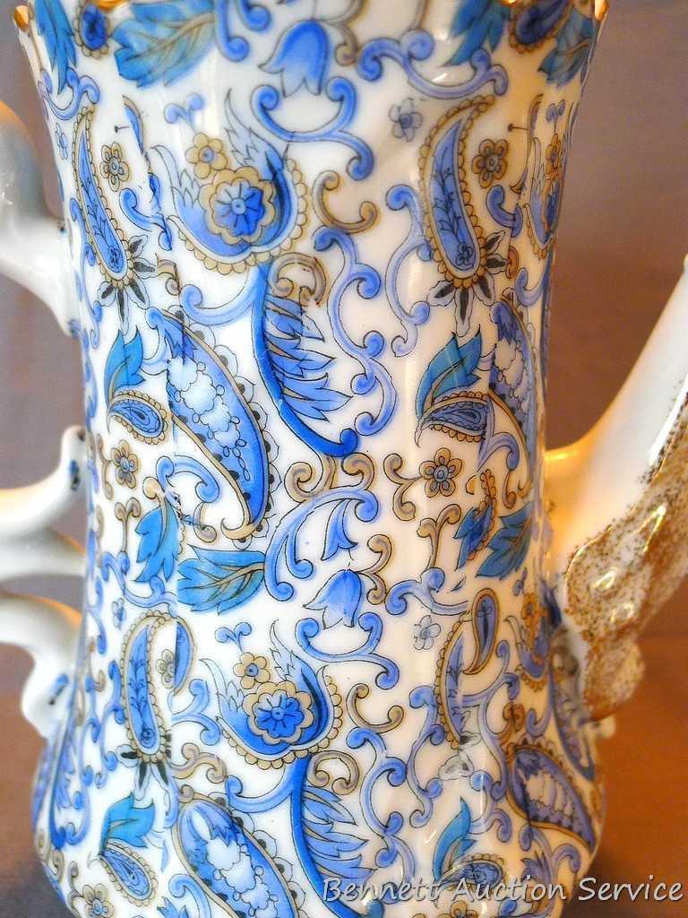Lefton Blue Paisley coffee pot # NE1972. Pot is nice, lid has a chip the size of a BB. Also, Lefton