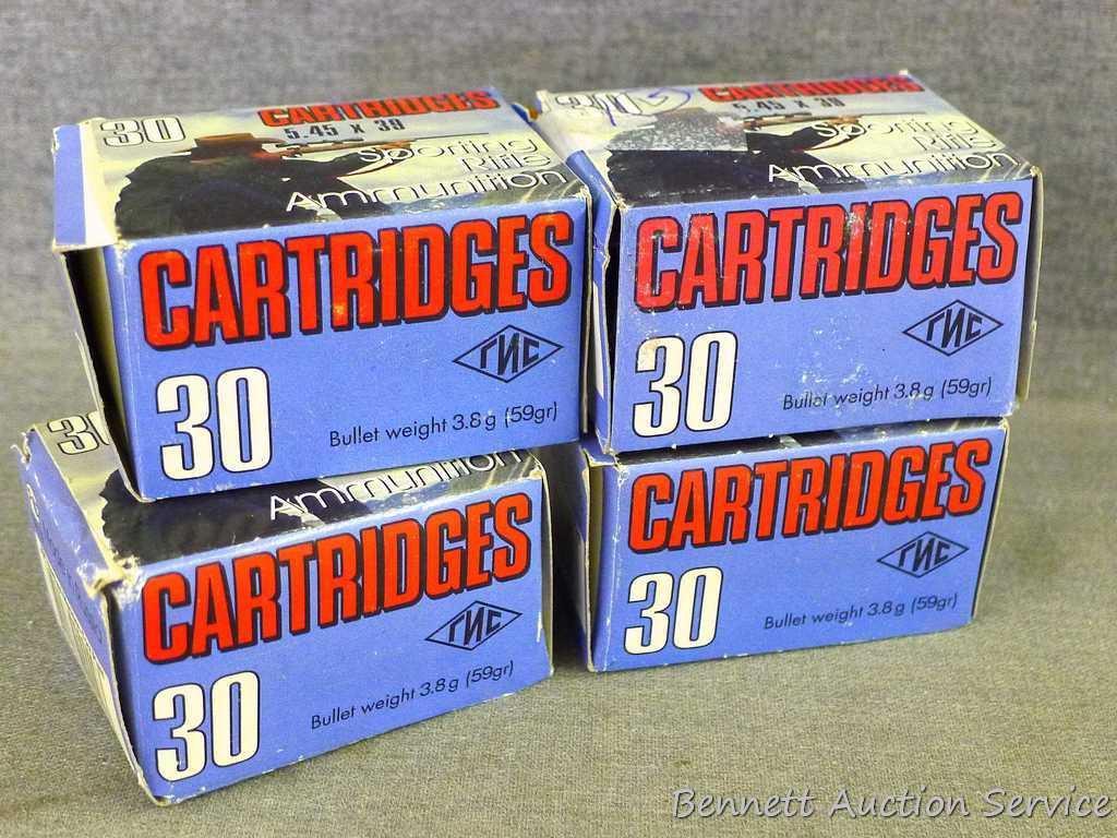 Three and one half boxes of 5.45 x 39 sporting rifle cartridges - Seller's count is 105 cartridges.