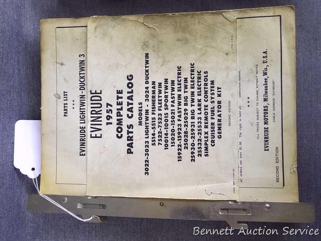 1957 & 1956 Evinrude Complete Parts Catalogs; 1958 Evinrude Lightwin-Ductwin 3 parts list; John