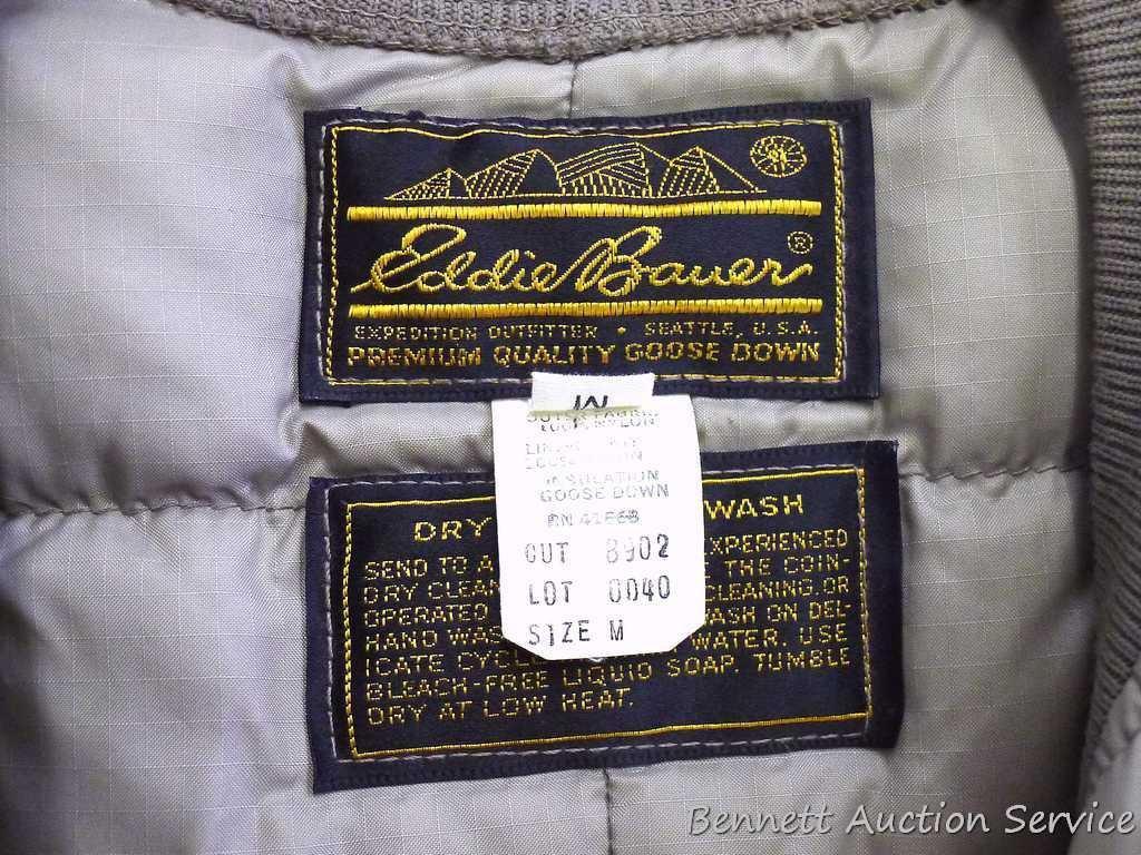 Eddie Bauer insulated goose down vest, size 42; Eddie Bauer insulated goose down shirt and pant set,