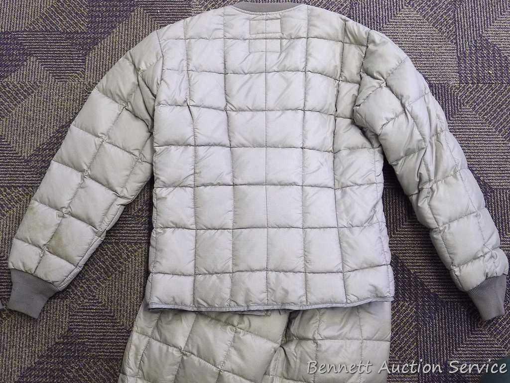 Eddie Bauer insulated goose down vest, size 42; Eddie Bauer insulated goose down shirt and pant set,