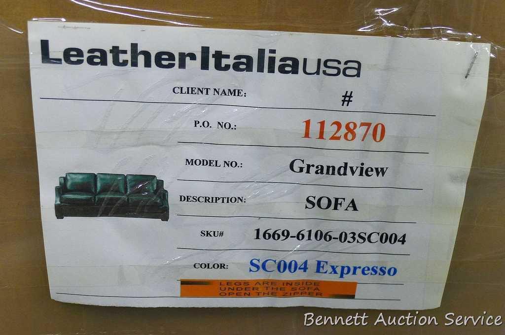 Leather Italia Grandview Sofa, expresso. Model 1669-6106. Genuine leather and made in USA. Matches