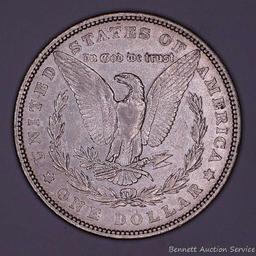 1879 Morgan silver dollar.