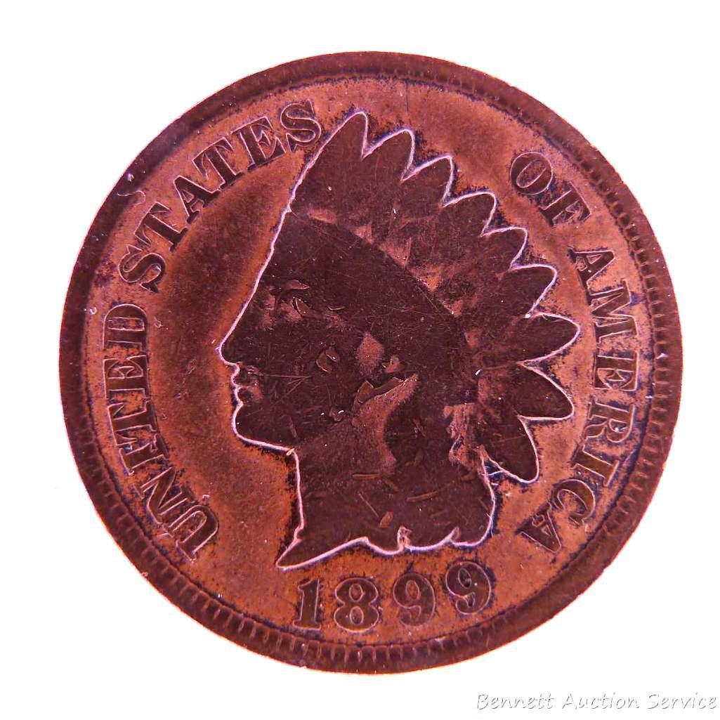 1899 Indian cent; 1943 Liberty 50 cent.