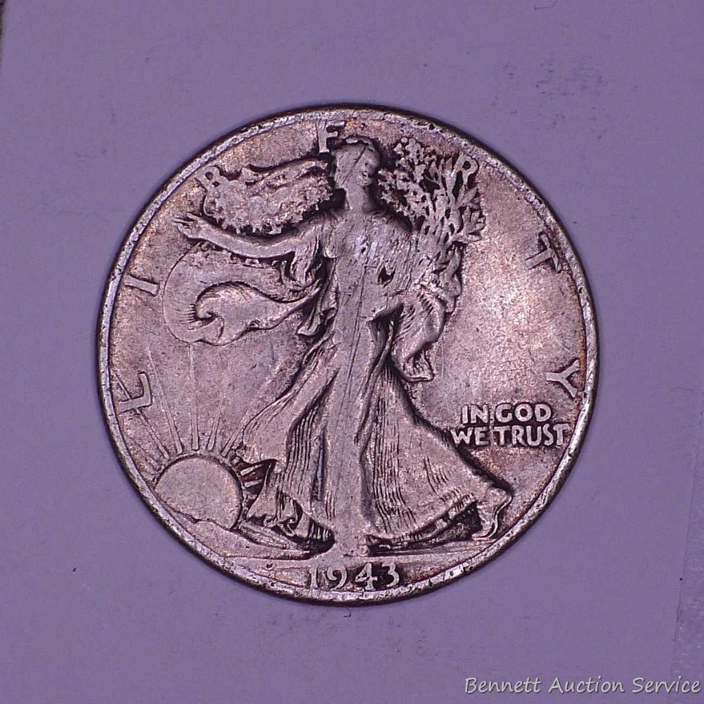 1899 Indian cent; 1943 Liberty 50 cent.